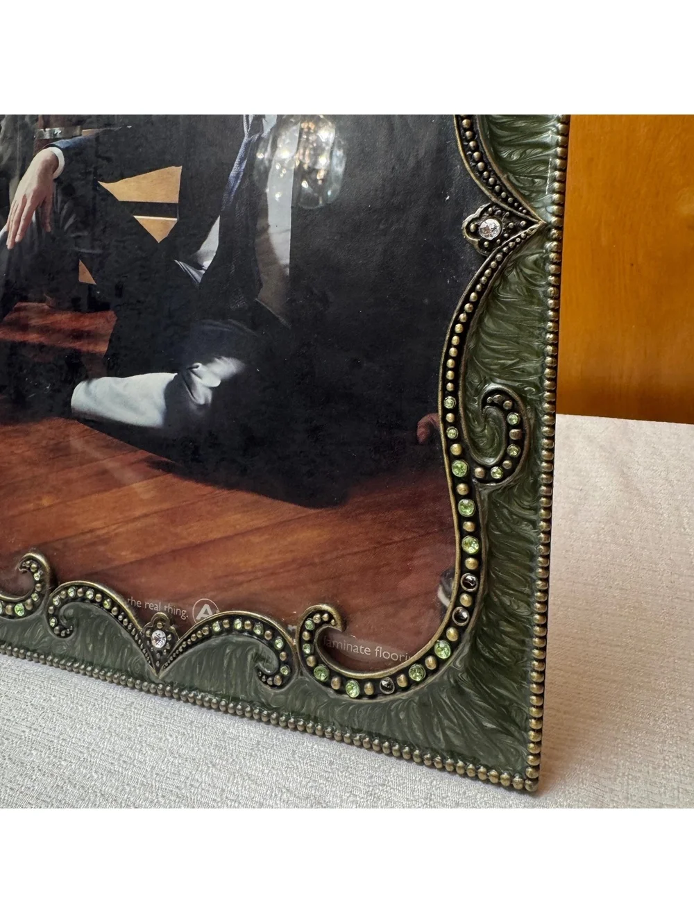 Vintage Jeweled 8x10 Picture Frame Green Ornate Resin Rhinestone Easel